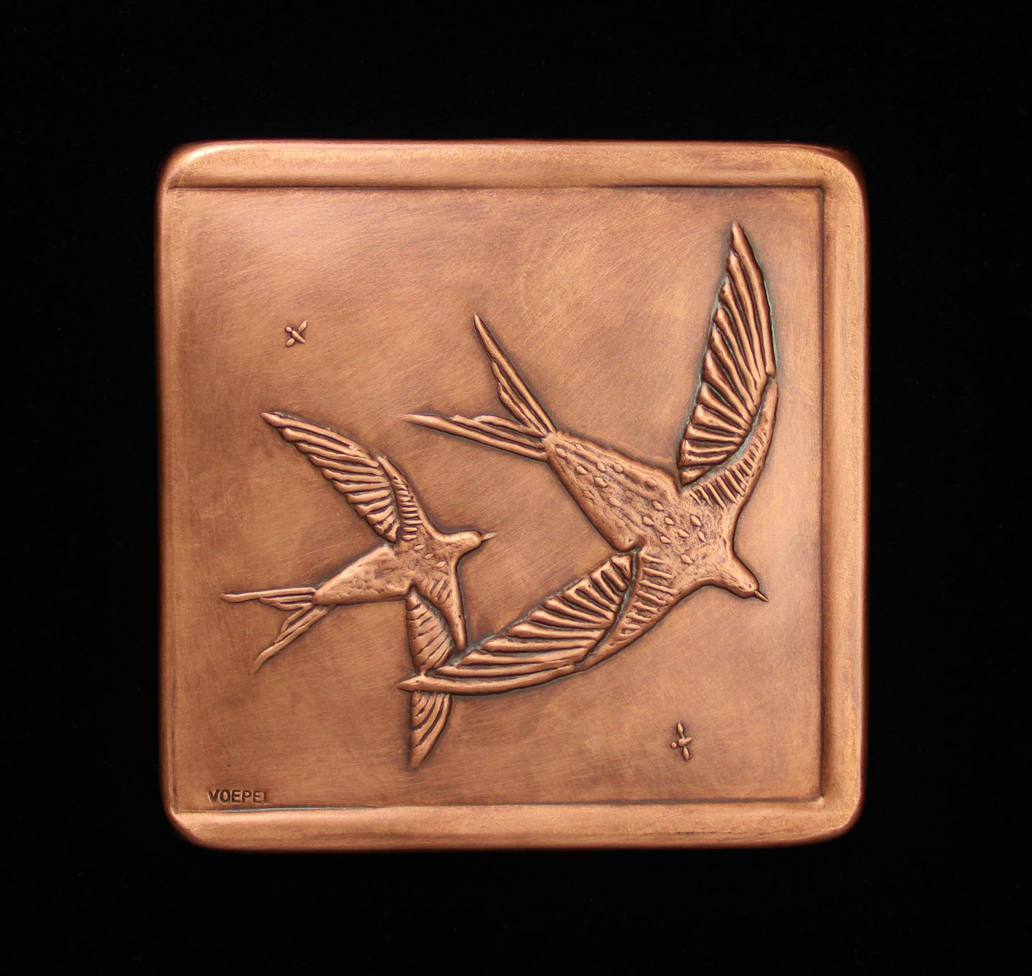 Swallows with Raised Border on Three Sides, 6"x 6" x 1/4", Facing Right