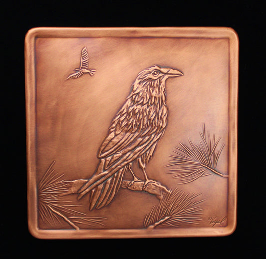Copper Raven Tile, 9"x 9" x 1/4"