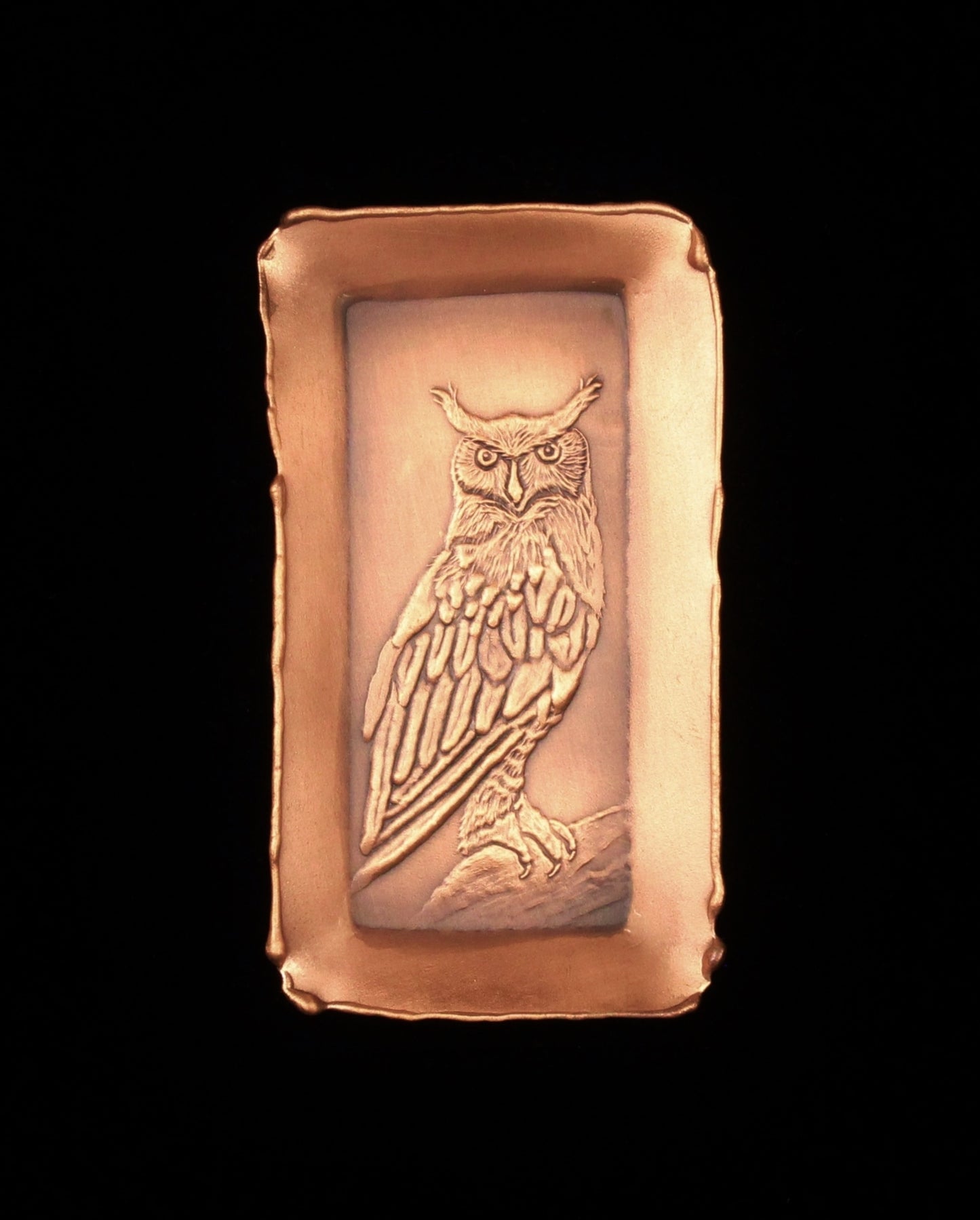 Great Horned Owl Mini Tray, 2" x 3.5", Copper