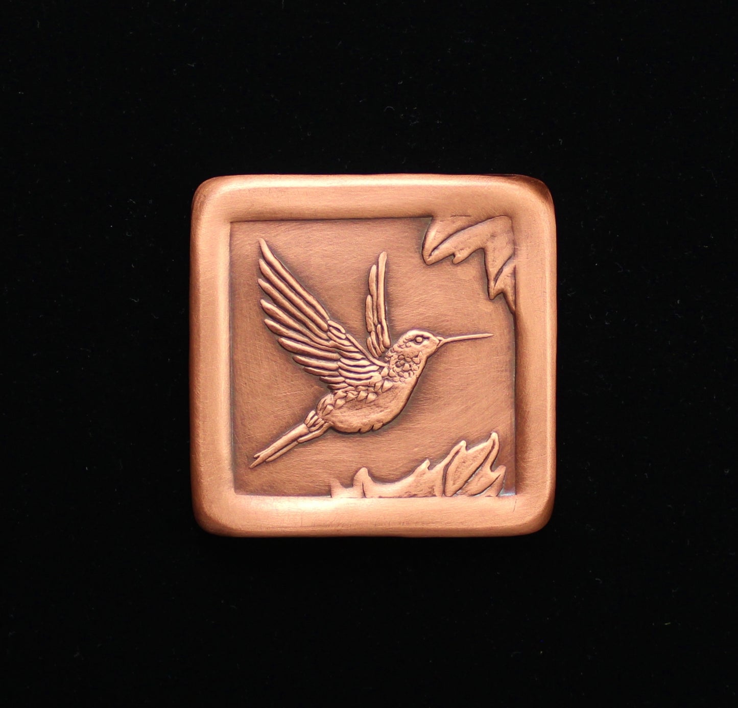 Copper Hummingbird Tile, Facing Right, 3"x 3" x 1/4"
