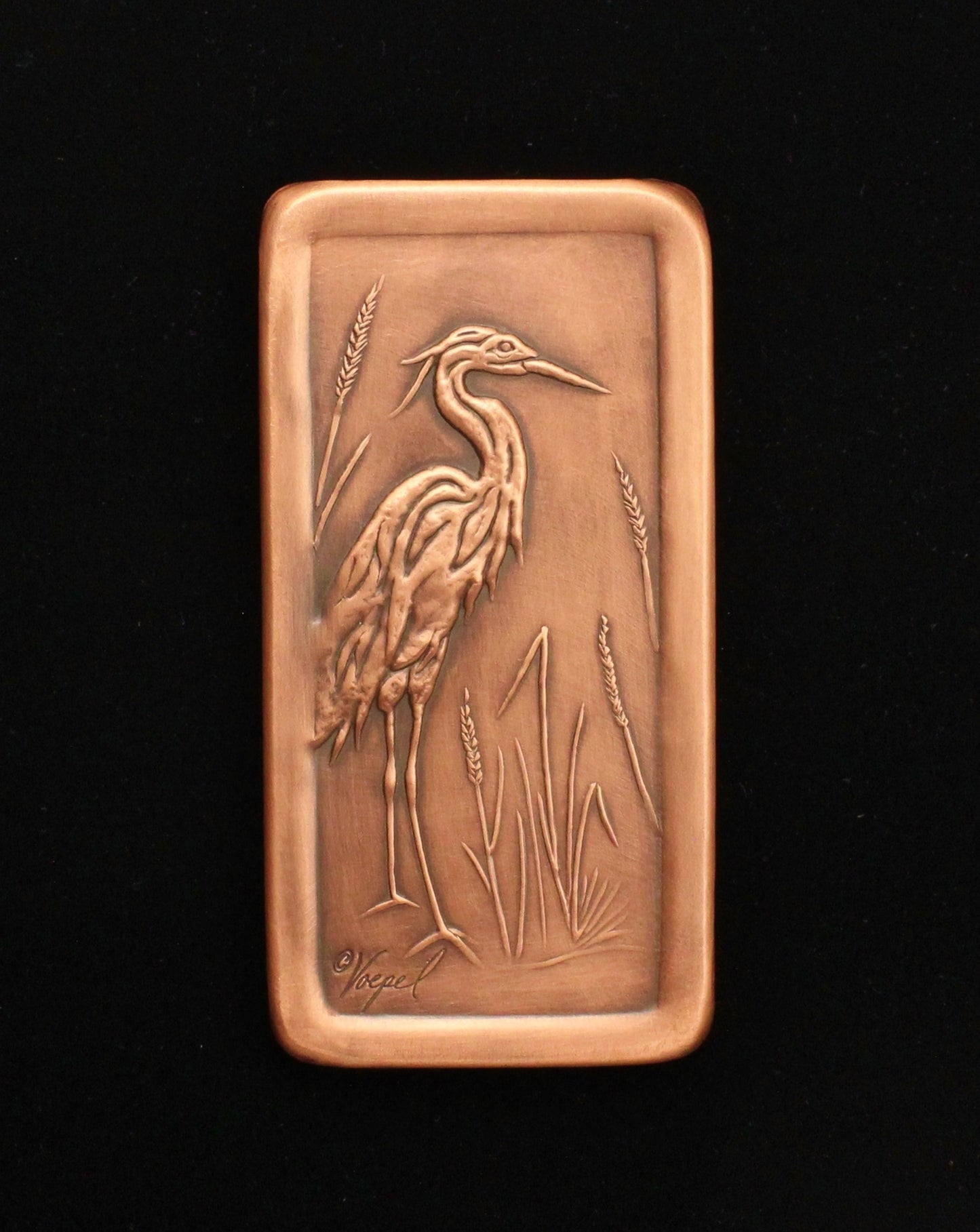 Great Blue Heron Tile, Facing Right, 3" x 6" x 1/4", Copper