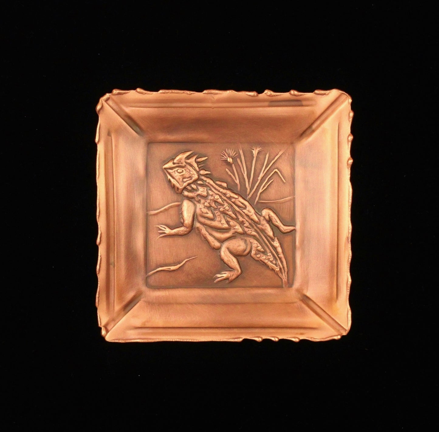 Horned Toad Lizard Copper Art Tile / Tray, 4" x 4"