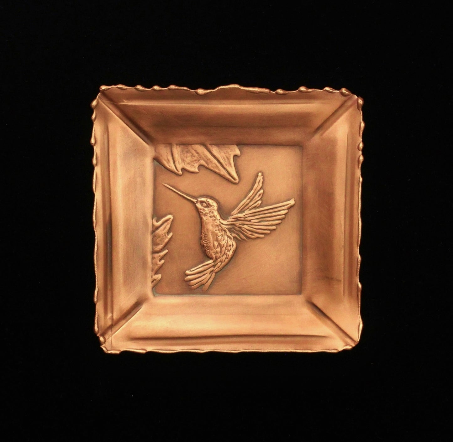 Handmade Copper Hummingbird Art Tile/Tray, Facing Left, 4"x 4"