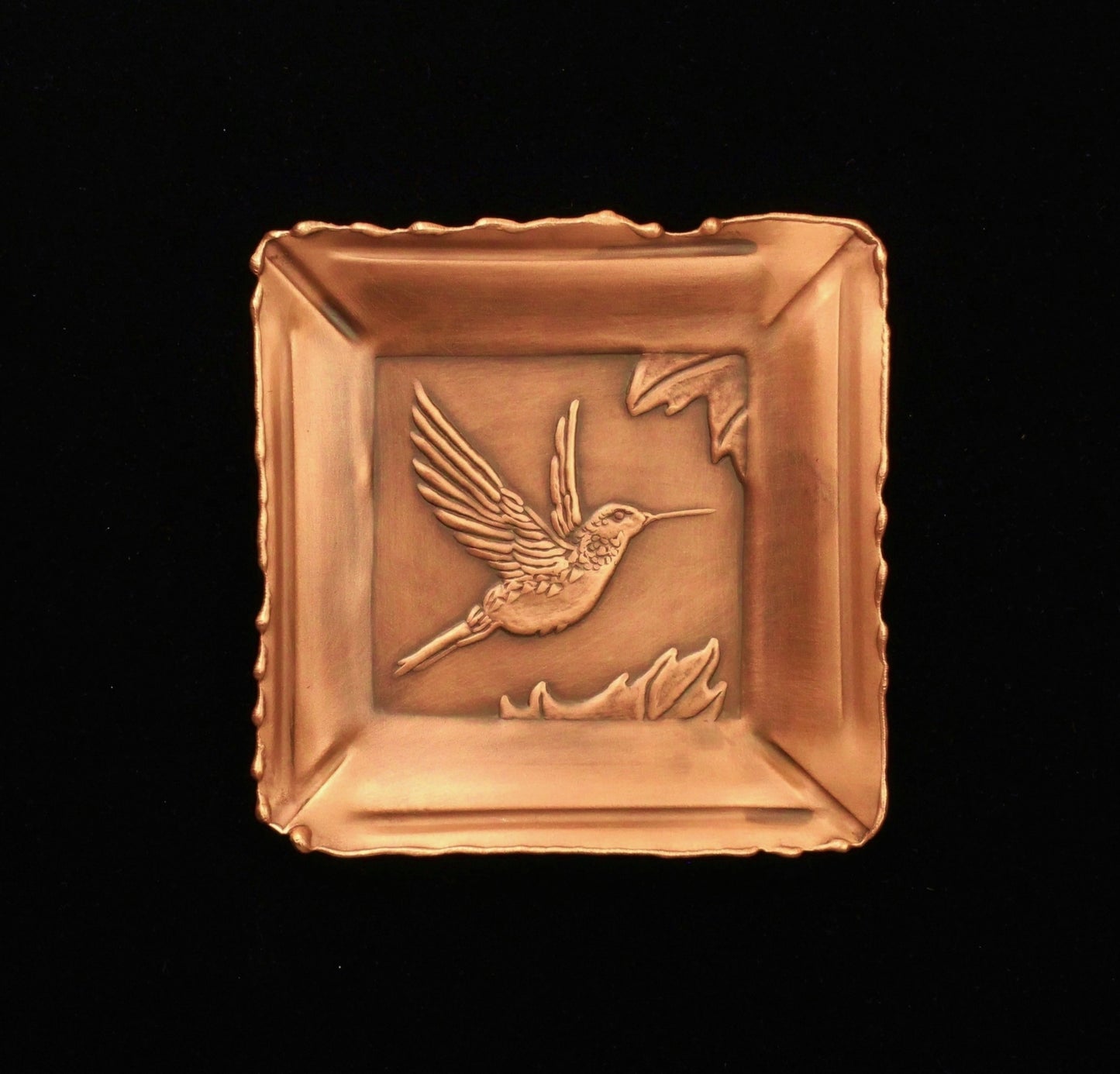 Handmade Copper Hummingbird Art Tile/Tray, Facing Right, 4"x 4"