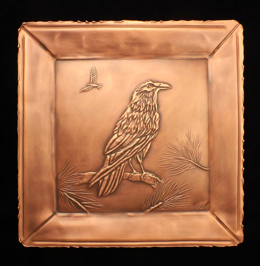 Framed Raven Copper Art Tile, 11" x 11"