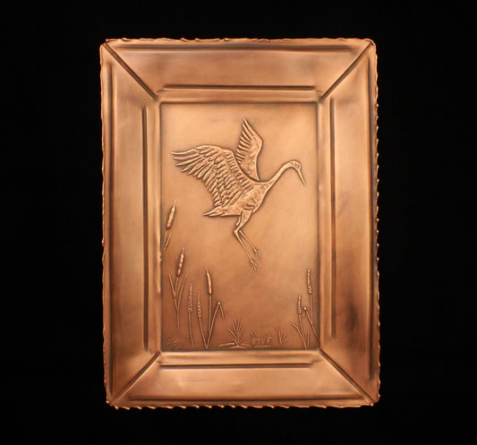 Framed Crane Copper Art Tile, 8" x 11",