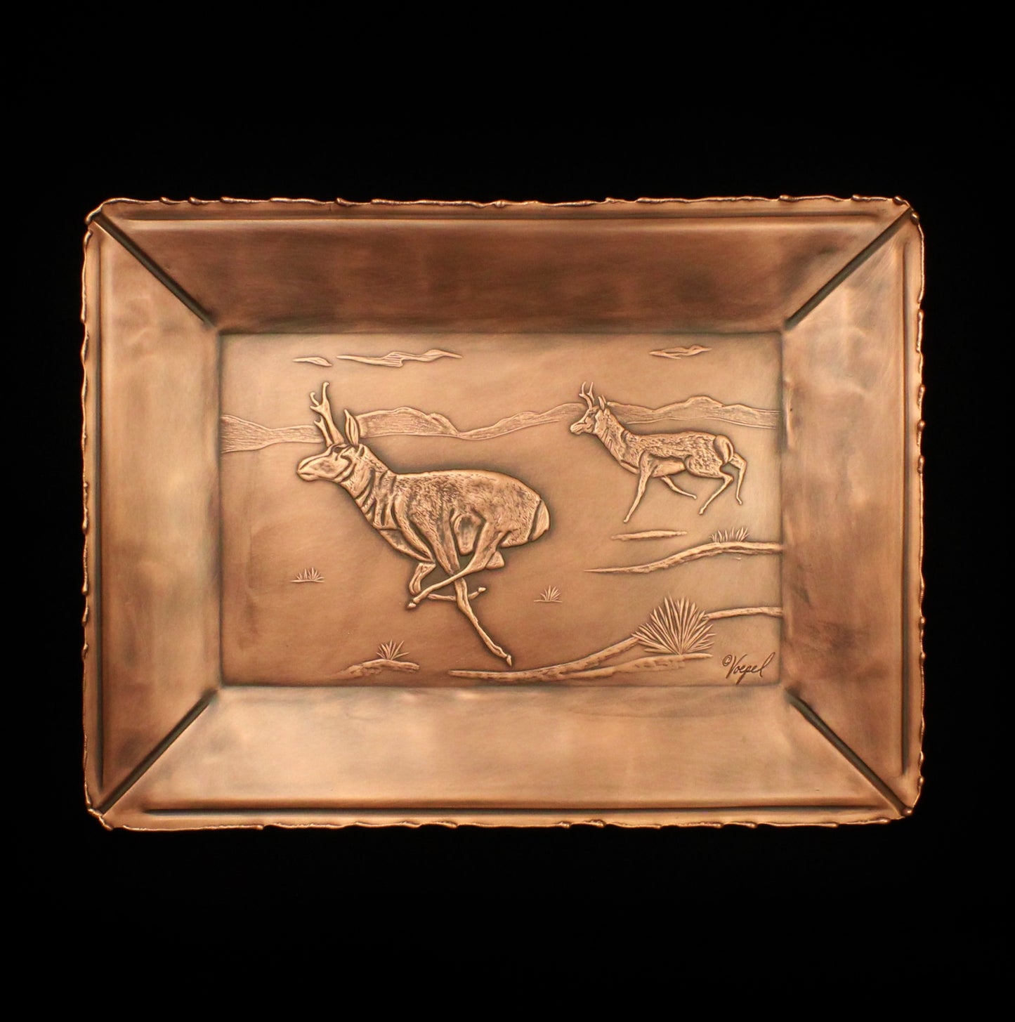 Framed Pronghorn/Antelope Copper Art Tile, 8" x 11"