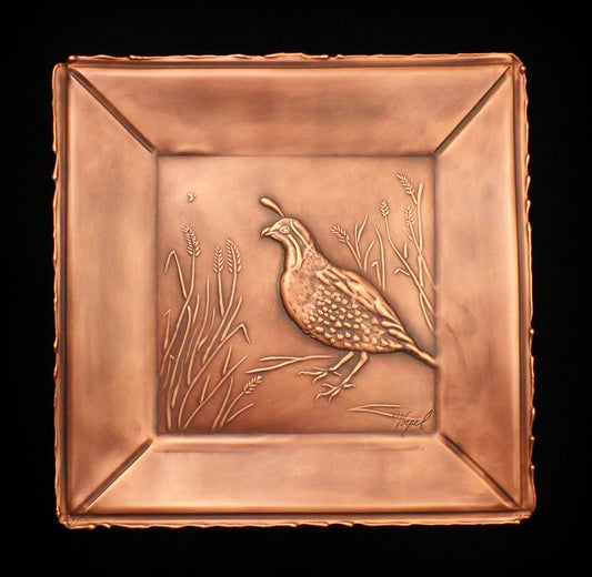 Framed Quail Art Tile, Copper, 8" x 8"