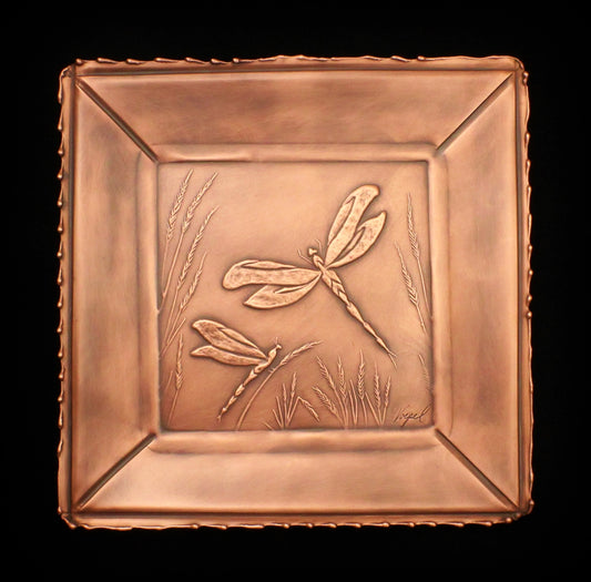 Framed Dragonfly Copper Art Tile, 8" x 8"