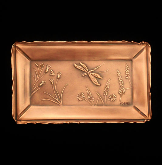 Dragonfly and Wildflowers Copper Art Tile/Tray, 4"x 7"