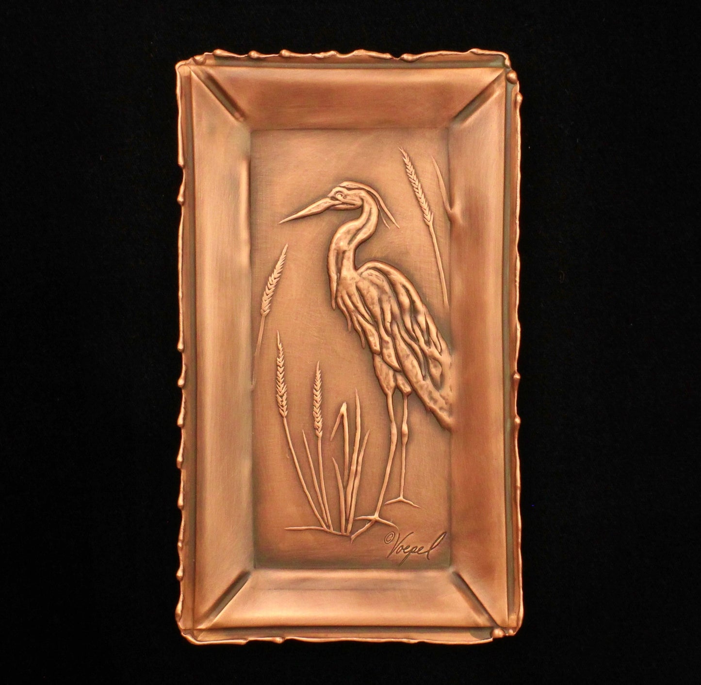Heron Copper Art Tile/Tray, Facing Left, 4" x 7"