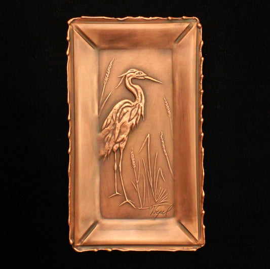 Heron Copper Art Tile/Tray, Facing Right, 4" x 7"