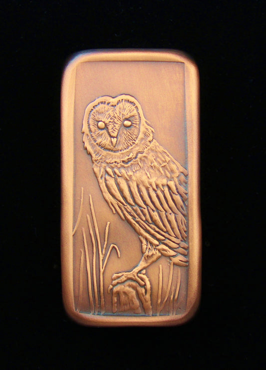 Barn Owl Cabinet Pull, Copper, Facing Left, 1.5" x 3"